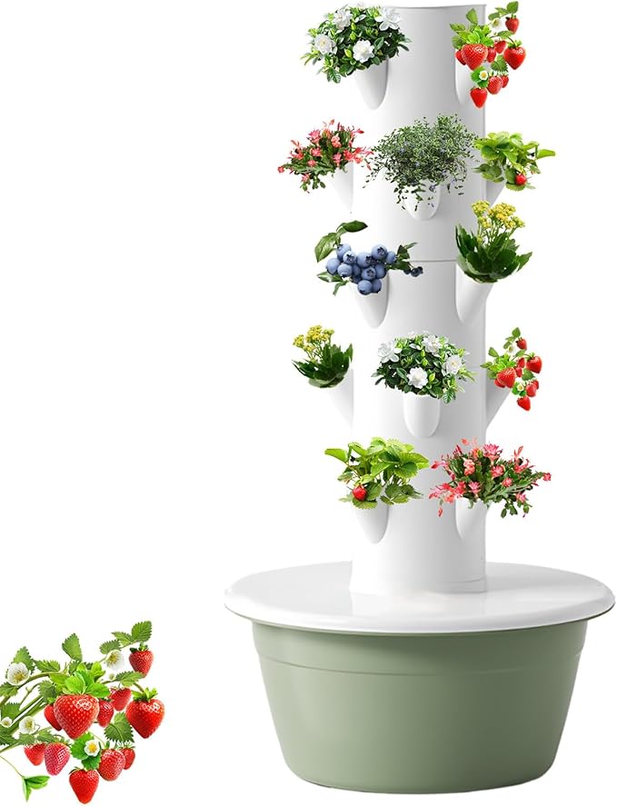 ZAIHW Hydroponic Tower System 5/7/9-Tier Weatherproof Design 3X Faster Growth for Herbs Vegetables | Indoor &amp Outdoor Vertical Farming5-Layers-Green