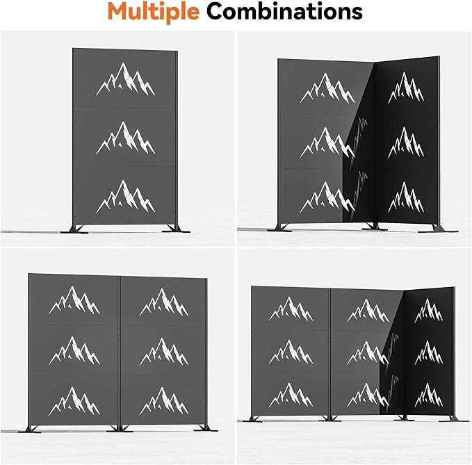 Modern Shade 4x6 FT Metal Privacy Screen with Artistic Modular Designs Decorative Patio Privacy Fence &amp Garden Divider Freestanding Outdoor Metal Fence Panel Weather-Resistant (Summit Horizon)