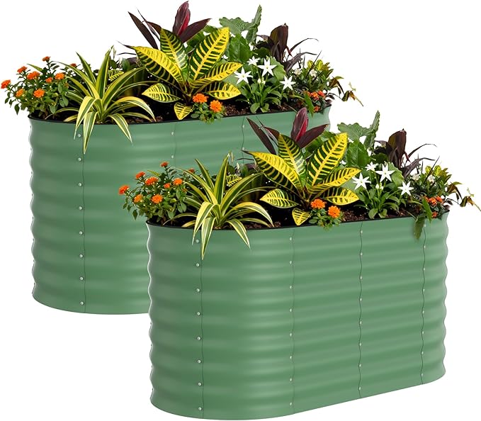 Garvee 2 Pack Galvanized Raised Garden Beds - 4x2x2ft Planter Box for Vegetables Flowers Rust-Resistant Garden Box Easy Assembly Raised Beds Durable Planters for Outdoor Plants Green