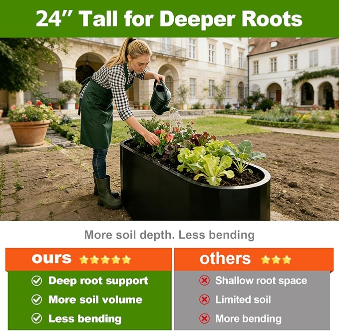 4-in-1 Modular Raised Garden Bed 24 Tall Magnesium-Aluminum-Zinc Coated Garden Bed Kit Large Black Metal Planter Box for Vegetables Fruits Flowers Herbs