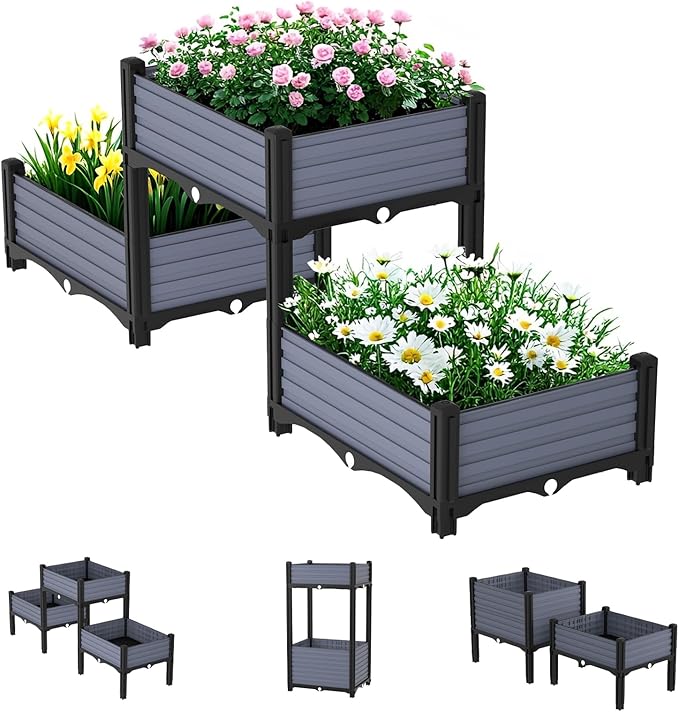 Planter Box Raised Garden Bed with Reinforced Support Rods Drainage Grid Multi-Combination Options for Vegetables Flowers and Herbs Ideal for Balcony and Patio Gardening