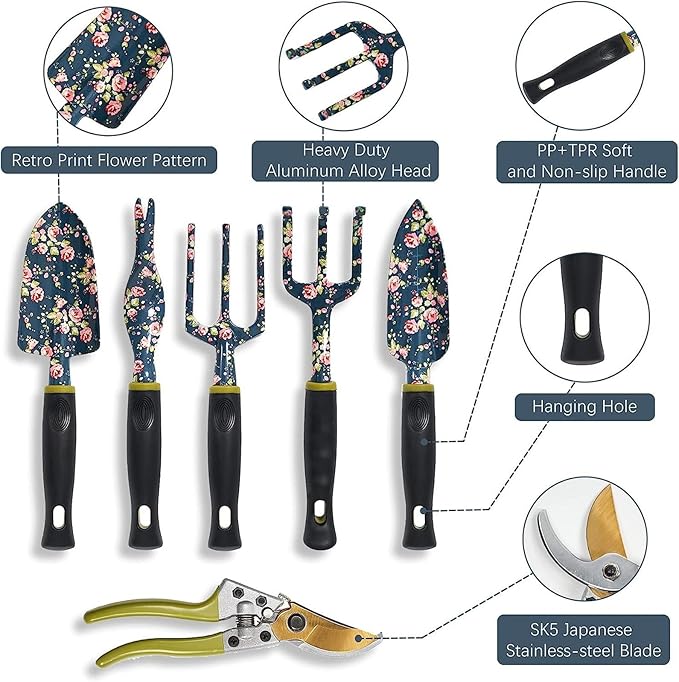 Women's Garden Tool Set - 25 Pieces Heavy Duty Garden Tools Durable Garden Tool Bag Gardening Gifts for Women
