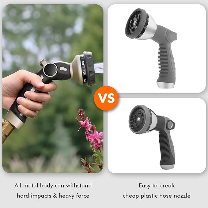 RESTMO Hose Nozzle Heavy Duty Metal Water Hose Sprayer for Garden 9 Spray Patterns | High Pressure | Thumb Flow Control | On/Off Valve Ideal for Outdoor Lawn &amp Plant Watering Car &amp Pet Was