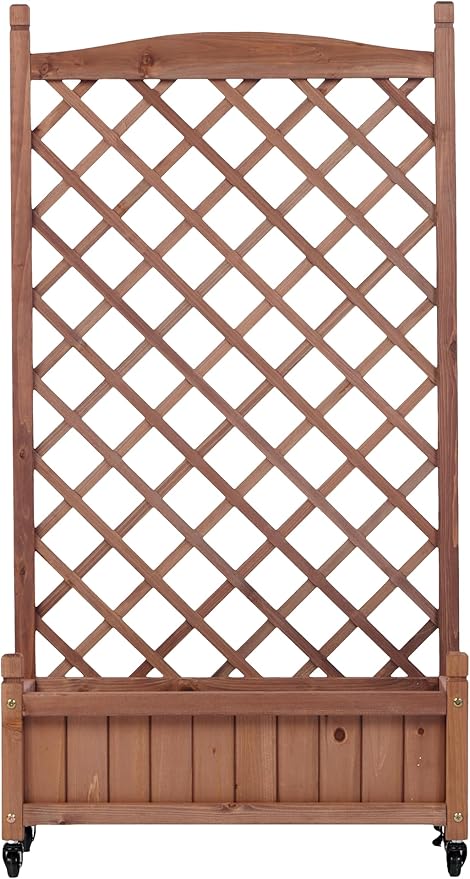 2-Pack Raised Garden Beds with Trellis | Outdoor Wooden Planter Boxes on Wheels | Climbing Plant Stand with Drainage Holes