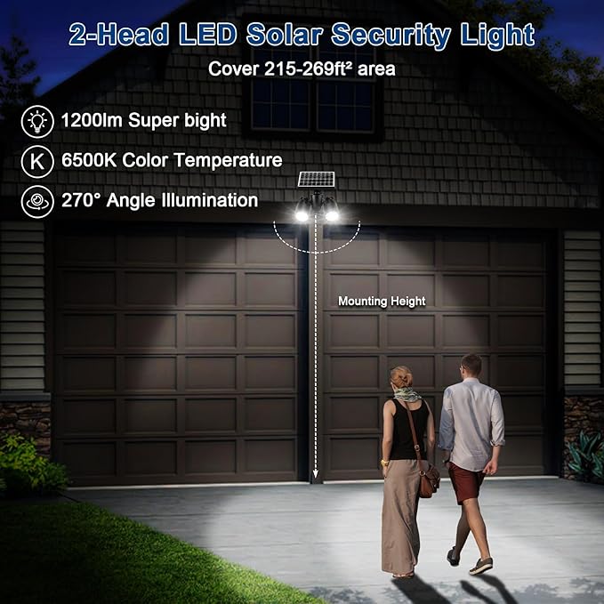 EMANER Outside Motion Solar Lights 5000mAh Auto Detect On/Off or Always On Security Light Solar Spotlights Wall Mount Dusk to Dawn Solar Powered Floodlights with Stake for Lawn Landscape 2Pack