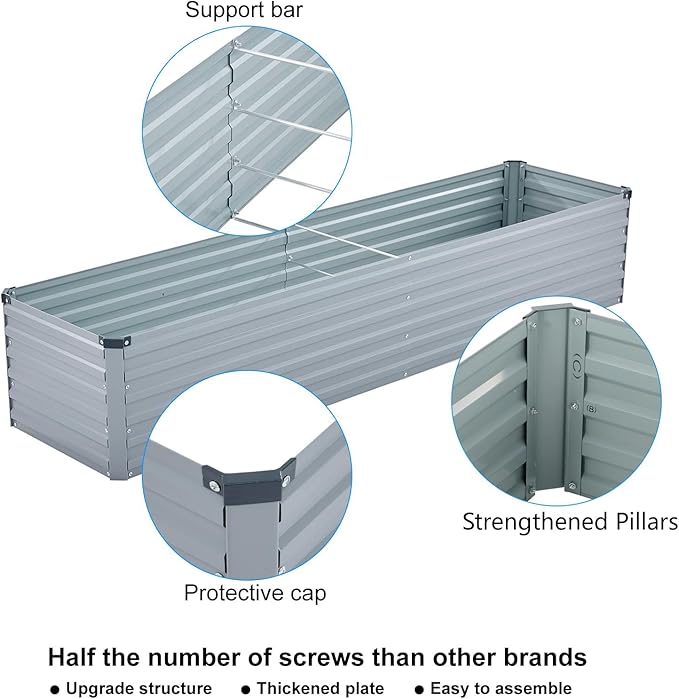 2 Pack 8x2x1FT Galvanized Raised Garden Beds Kit Outdoor Metal Gardening Planter Box for Vegetable Elevated Flower HerbsGray