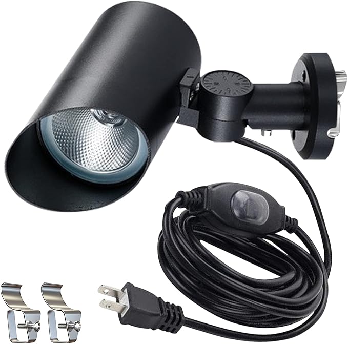 Kiven Plug in LED Indoor/Outdoor Waterproof Spotlight with 9.84 FT Plug-in Cord 5 Watts Black Plug in Accent Light with Vinly Siding Hooks for Plants Porch GardenVinly Siding(Cool White)
