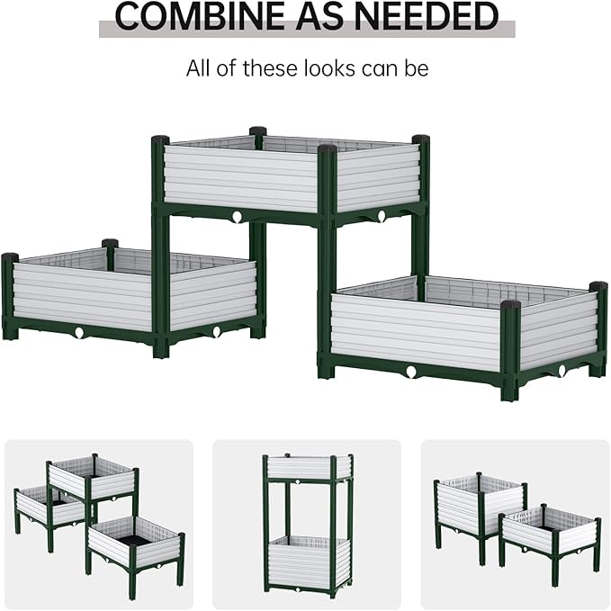 Planter Box Raised Garden Bed with Reinforced Support Rods Drainage Grid Multi-Combination Options for Vegetables Flowers and Herbs Ideal for Balcony and Patio Gardening