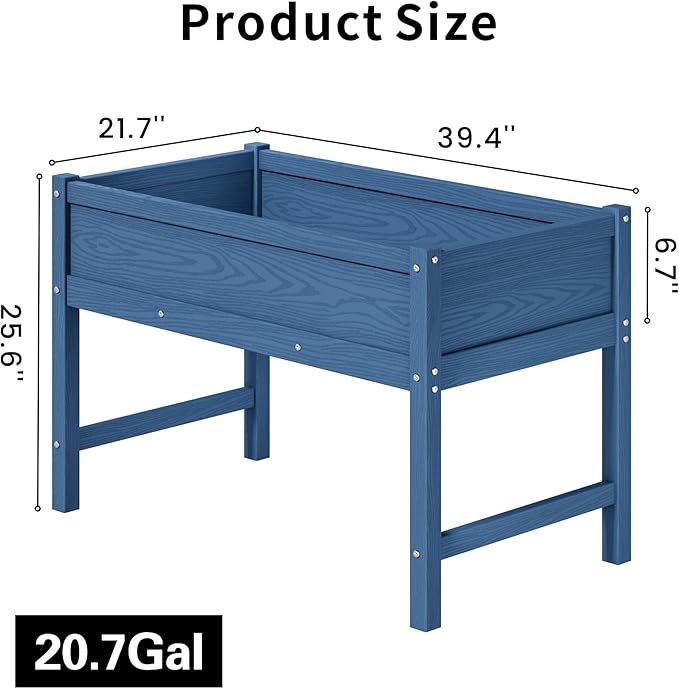 HDPE Raised Garden Planting Bed with LegsGarden Boxes Outdoor Raised with Drainage Hole Rot-ResistantRaised Beds for Gardening for Backyard Patio Balcony 300 lb Capacity (Navy)