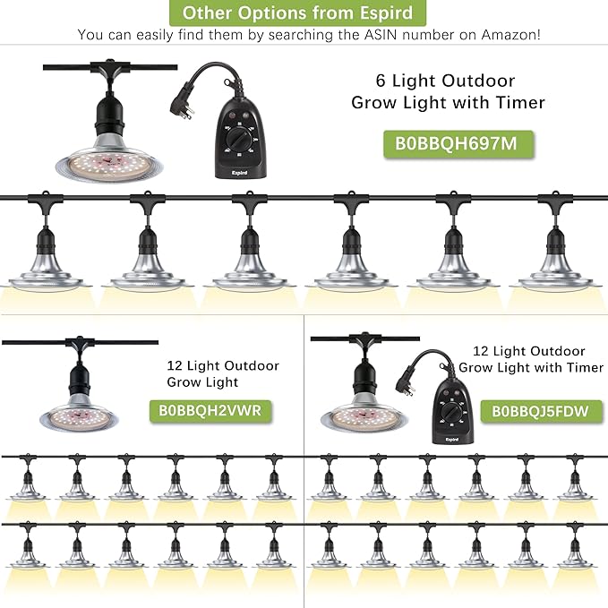 Espird Outdoor Grow Light Greenhouse String Grow Light Waterproof Plant Growing Lamps UL Certified LED Grow Lights for Greenhouse Garden 21.3FT Full Spectrum Grow Light for Veg Seedling Flower
