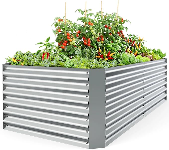 Ohuhu Metal Raised Garden Beds for Vegetables 6x3x1.9 FT Heightened Extra-Large Reinforced Galvanized Steel Raised Boxes Heavy Duty Outdoor Planter Box for Seedling Growing Flowers Herbs Succulent