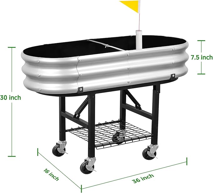 Raised Garden Bed with Legs and Heavy Duty Wheels Self-Watering Planter Box Easy-Install Foldable Stand Galvanized Metal Elevated Wicking Bed with Liner for Indoor Outdoor Gardening