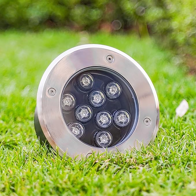 Outdoor LED Landscape Lights - 12V Low Voltage Recessed Spotlight IP67 Waterproof Garden Floor Lamp (White 12W Blue 9W)