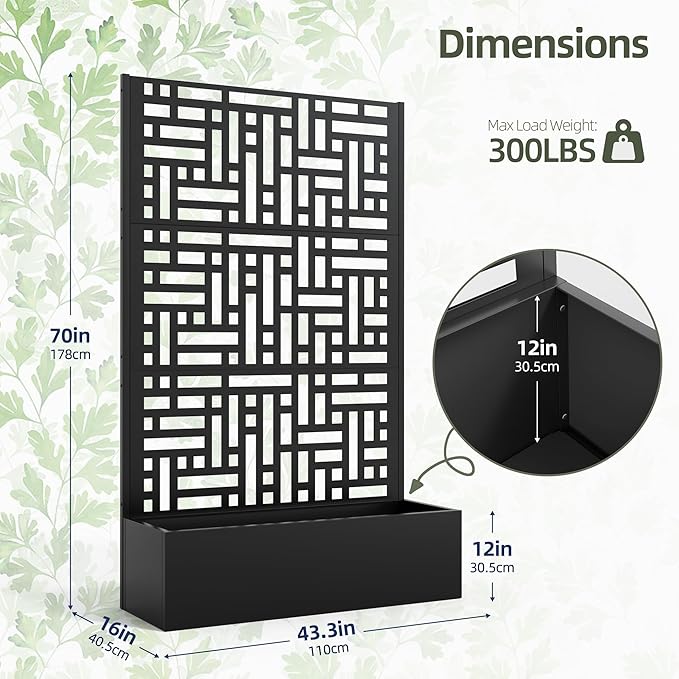 Metal Planter with Trellis 70 x 43.3 x 16 Metal Raised Garden Bed Planter Box with Trellis Privacy Screen Planter Box for Climbing Plants Flowers Vegetables Fruits (1)