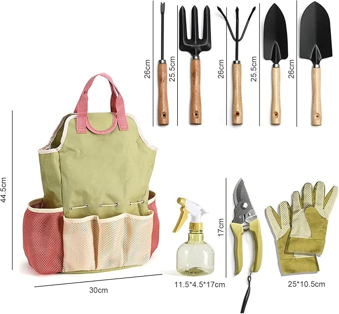 Set of 9 Garden Tools Set with A Storage Carry Bag Gardening Hand Tools Easy Handling for Outdoor Plant Care Gardening Gifts for Women Home Use