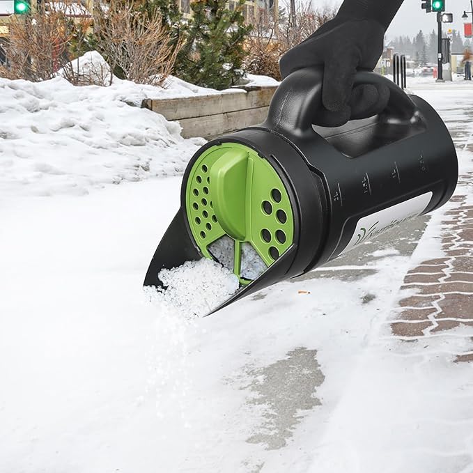 Hand held Spreader Seed Spreader for Ice Melt Grass Seed Fertilizer Lawn and Garden. Multiple Adjustable Opening Sizes for SaltIce Melt Up to 80 Oz