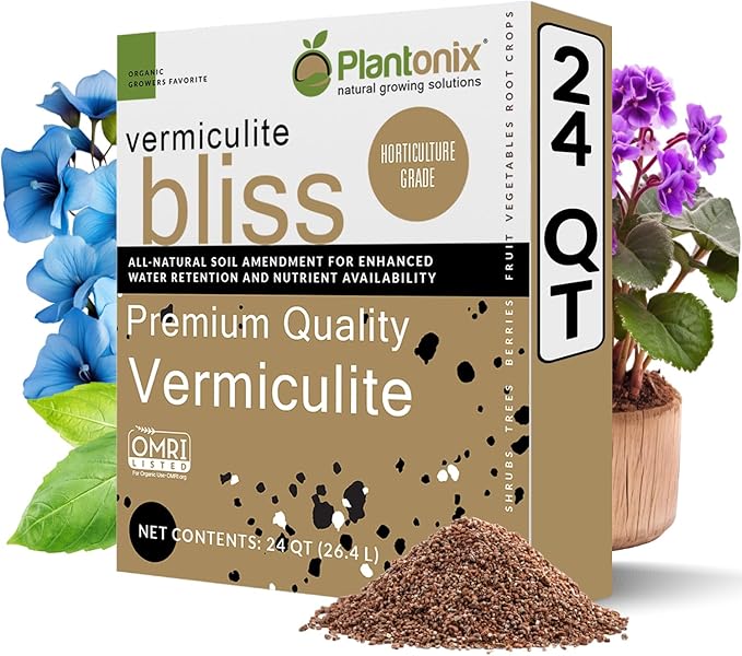 Vermiculite Bliss (24 Qts) - Organic Vermiculite for Gardening - 100% Natural Soil Amendment - Bulk Vermiculite for Plants Potting Soil &amp Seed Starting - Mixes with Garden Soil &amp Perlite for