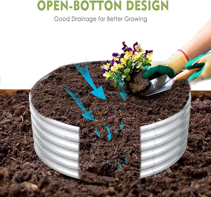 FORTUNO 2 Pcs 17 Tall 4 Ft Round Raised Garden Bed Box Galvanized Metal Outdoor High Flower Bed Steel Patio Ground Planter for Planting Vegetables and Herbs Silver