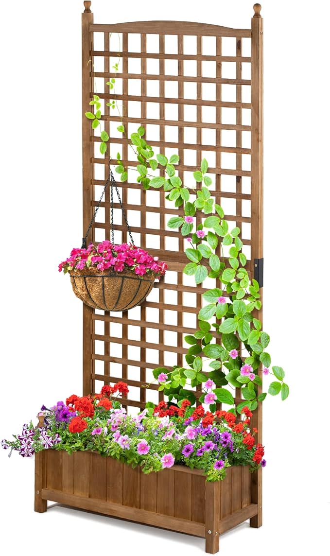 Idzo Raised Garden Bed with Trellis Durable Oil Coated Planter with Trellis 71 Inches Height Vertical Gardens Outdoors with Convenient Non Woven Lining for Better Plants Growing