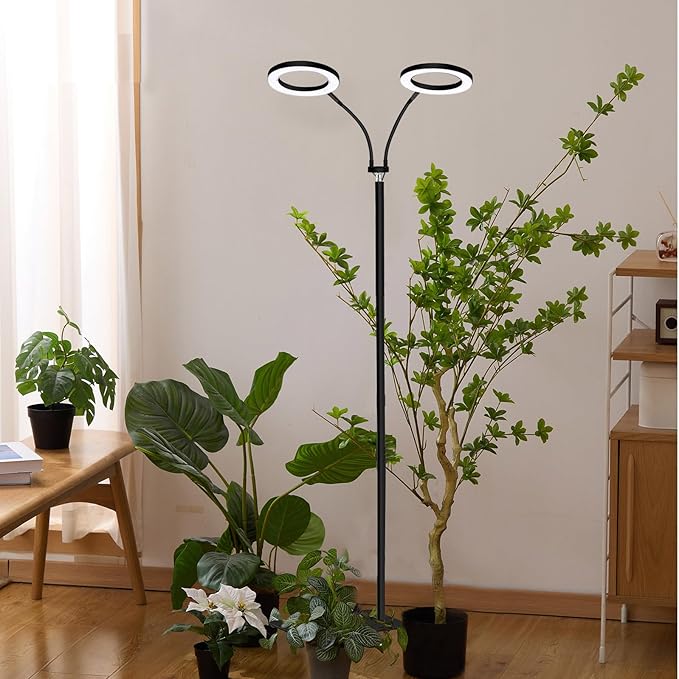 yadoker Desk Plant Grow Light for Indoor Plant Dual-Head LED Grow LightHeight AdjustableAutomatic Timer with 8/12/16 Hours10-Level BrightnessIdeal for Large Plant Grow