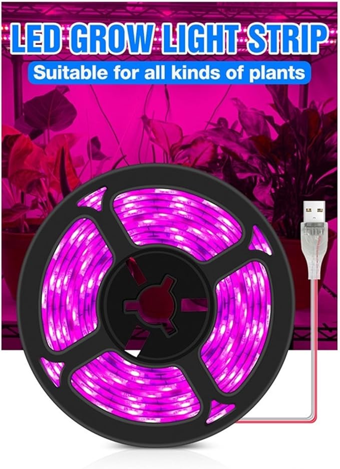 USB Plant Grow Strip 2835 SMD LED Grow Light - Full Waterproof Phyto Tape Lighting for Indoor Plants (0.5m 1m 2m 3m)(No Waterproof2m 120leds)