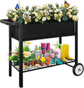 Koutemie Outdoor Raised Planter Bed Box with Legs for Gardening Elevated DIY Garden Cart on Wheels for Vegetables Flower Tomato Herb Plant Black