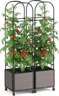 Raised Garden Bed Planter Box with Trellis 61''H Tomato Planters for Climbing Plants Vegetable Vine Flowers Outdoor Patio Tomato Cage Self Watering Planter with Wheels