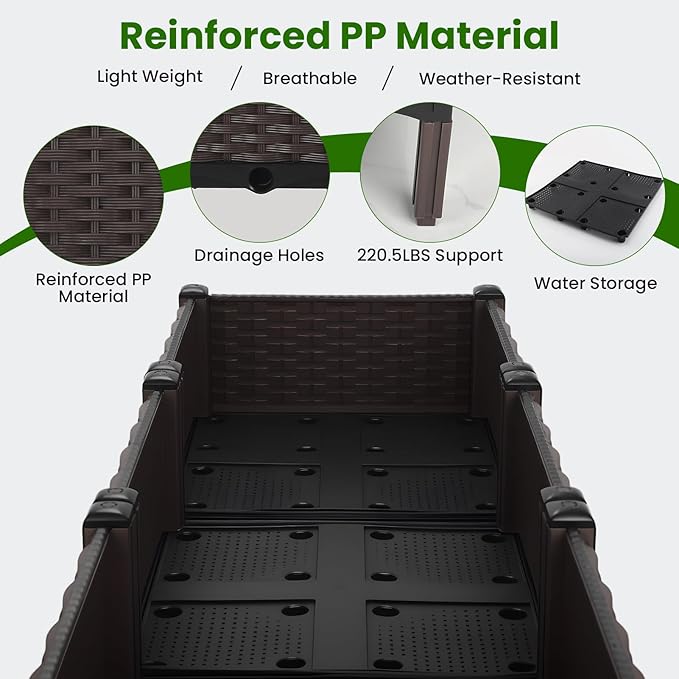 4Pcs Plastic Raised Garden Bed62.4×15.6×14.4 Elevated Wicker Planter Box with Self-Watering System Plants Garden Boxes with Legs for Growing Fresh VegetablesFruitFlowers and Herbs