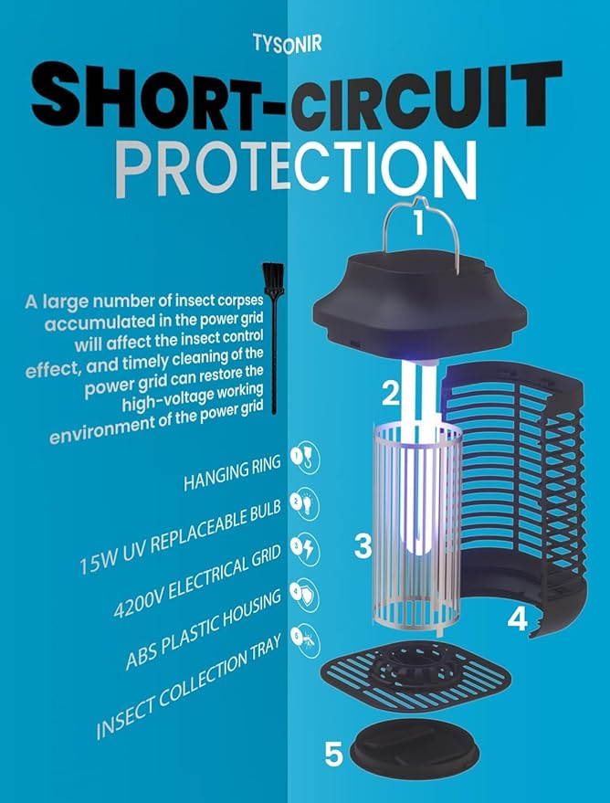 Bug Zapper 4200V for Outdoor and Indoor 9.84 Ft Power Cord with Switch Waterproof Electric Mosquito Zappers(3rd Generation) Mosquito lamp Electronic Bug Zapper Light Bulb