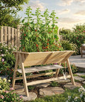 Large Wooden Raised Garden Bed with Trellis &amp Storage Shelf Tall Elevated Planter Box with Legs Extra Deep Standing Planter with Drainage Holes for Outdoor Vegetables Flowers &amp Herbs Natur