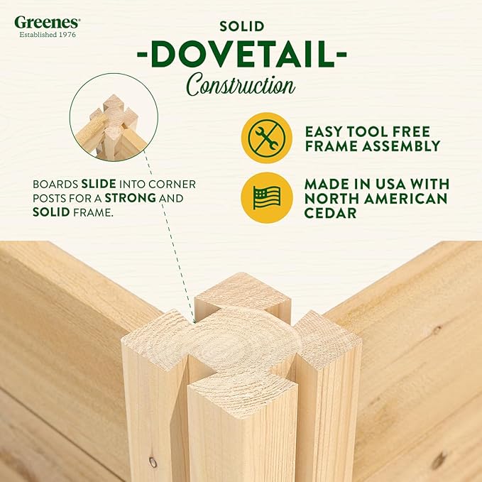 Greenes Fence Classic Cedar Raised Garden Bed 2' x 8' x 10.5 (1/2 Thick) - Made in USA with North American Cedar