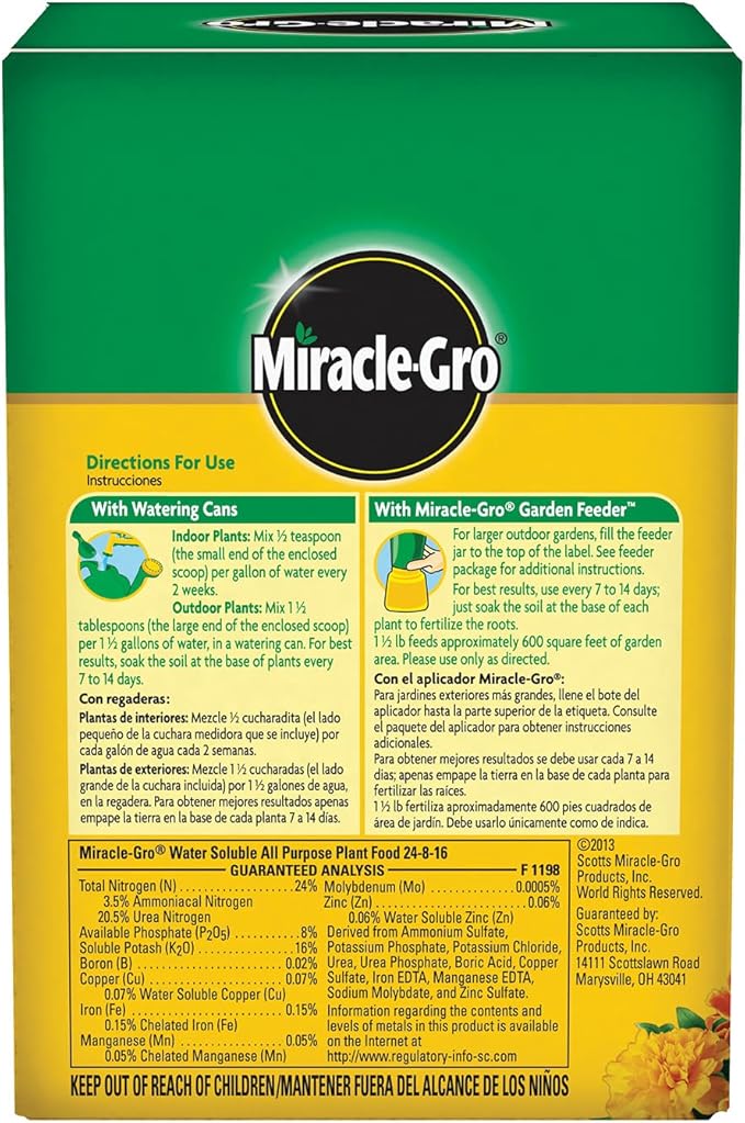 Miracle-Gro Water Soluble All Purpose Plant Food - Fertilizer For All Indoor or Outdoor Plants including Roses Flowers Vegetables Houseplants Trees and Shrubs 1.5 lbs. (6-Pack)