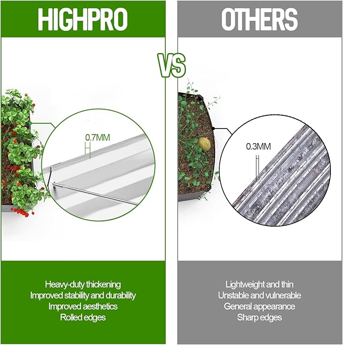 Highpro Galvanized Raised Garden Bed Kit 4×2×1ft Planter Box for Outdoor Gardening and Planting Large Bottomless Metal for Vegetables Herb Fruits Flower Silver