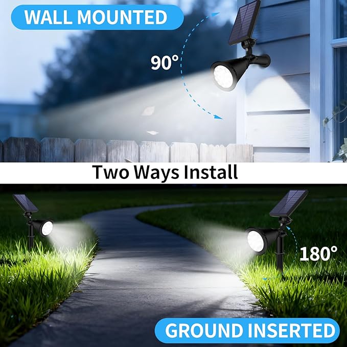 Solar Spot Lights Outdoor Waterproof 18 LED Solar Powered Landscape Lighting Low Voltage Auto On/Off for Garden Yard Tree Flag Wall Pathway 4 Pack