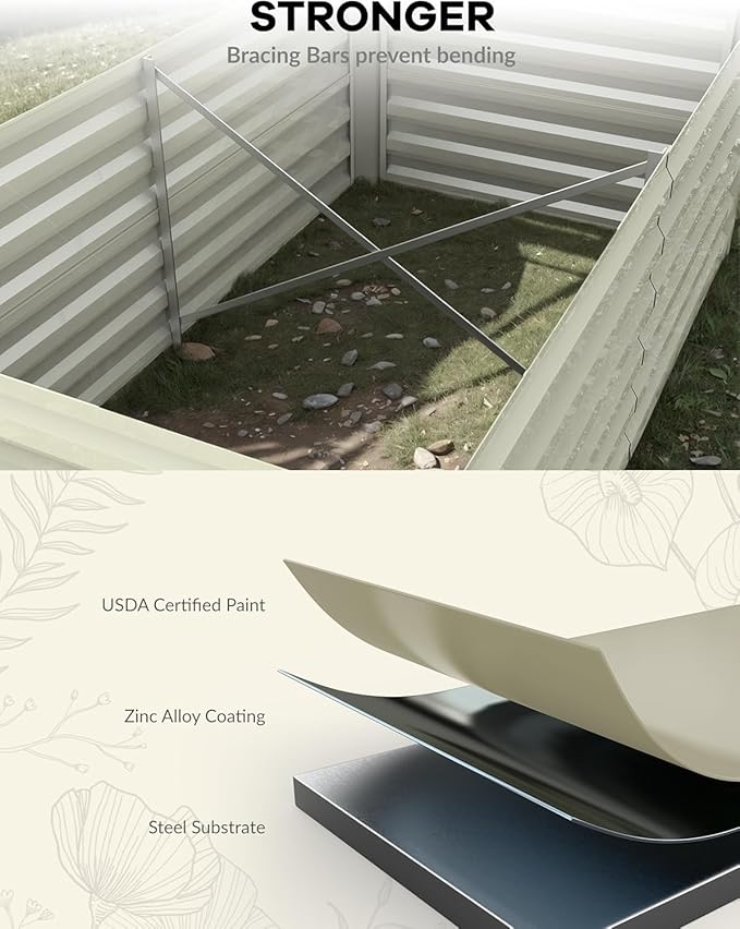 2pcs-8 * 4 * 2ft Outdoor Metal Raised Garden BedDeep Root Box Planter for Growing Vegetables and Herbs Flowers Herbs and Succulents w/ 350 Gallon Capacity-Beige