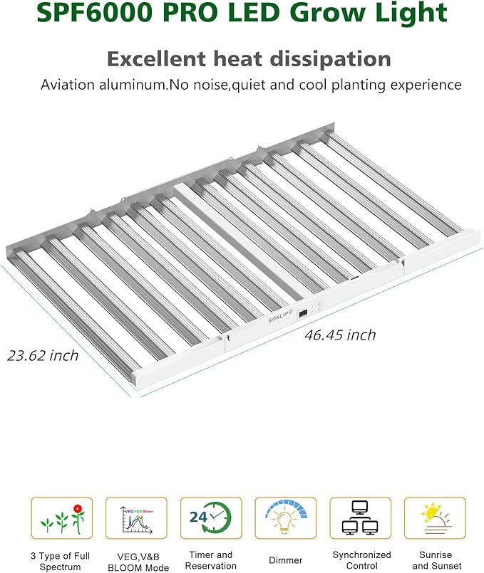 2024 New SPF6000 PRO 600W LED Grow Light 6x6ft Coverage with Veg &amp Bloom Dimmer Timer Full Spectrum Grow Lamps for Indoor Plants Seeding Flowering LED Plant Light Fixture