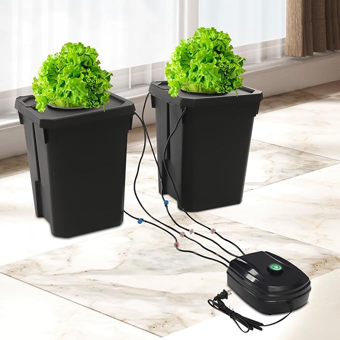 2 Buckets Hydroponics Growing System 5 Gallon Deep Water Culture Bucket System DWC Drip Garden System Hydroponics System Kit for Vegetables Fruits