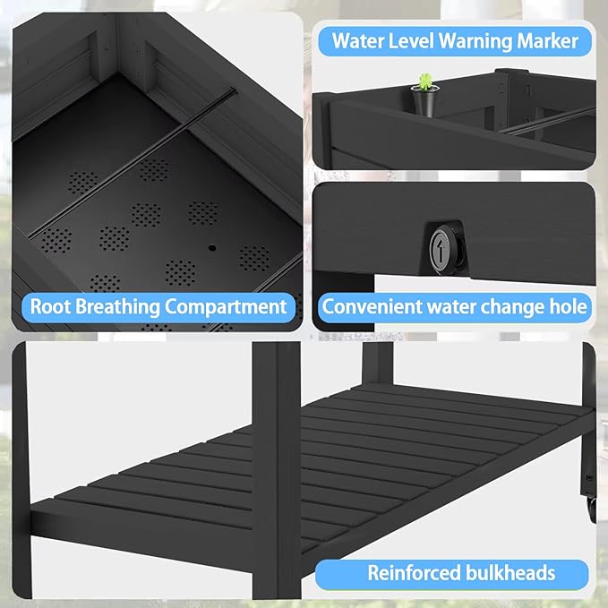 43 Elevated Garden Bed with Wheels &amp Legs 78L/21 Gal Large Raised Planter Box with Drainage &amp Water Level Indicator Mobile Herb Garden Kit for Patio &amp Balcony Black