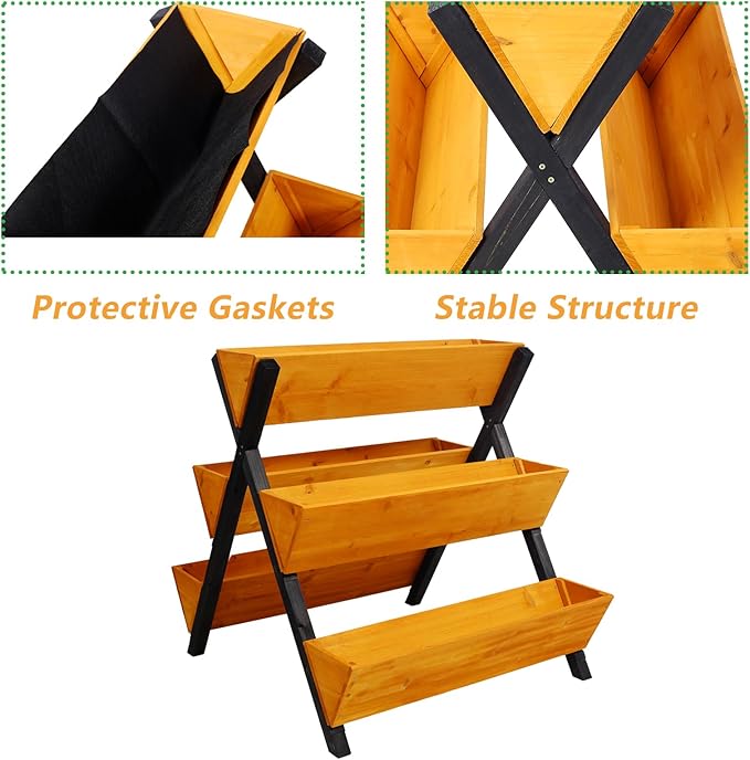 3 Tiers Wooden Vertical Raised Garden Bed with LegsBrown Planter Raised Beds Kit for Flowers Herbs Vegetables