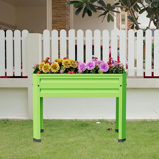 Elevated Metal Planter Box Stand Heavy Duty Raised Garden Bed for Vegetables Flowers Herbs Indoor Outdoor Use Green