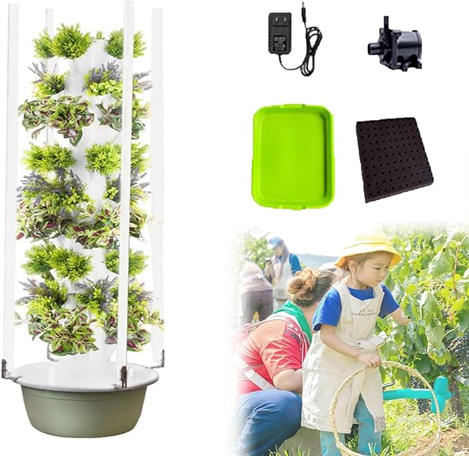 Hydroponic Growing Tower with Tank Hydroponic Tower Indoor Hydroponics Growing System Vegetables Vertical Planter Tower Garden Kit 5/7/9 Layers 20/28/36 Holes7Layer