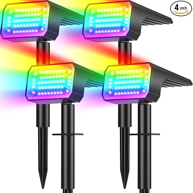 Solar Color Changing Spot Lights Outdoor Waterproof IP65 [4 Pack/32 LED/7 Modes] 2-in-1 Landscape Spotlights Auto On/Off High Lumens Solar Spot Lights for Outside Yard Garden Pathway Walkway
