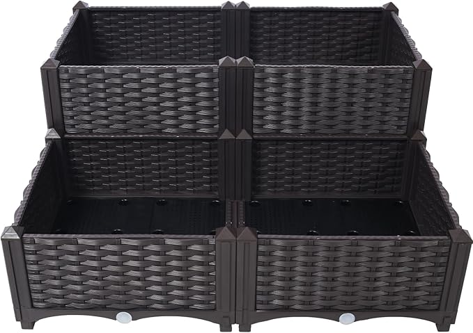 Dawn 4 Piece Raised Garden Bed with Legs Self-Watering Planter Box Raised Bed to Grow Flowers Herbs &amp Vegetables Brown