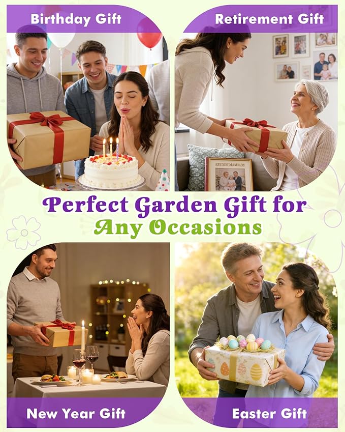 Gardening Gifts for Women 12PCS Heavy Duty Garden Tools Set with Large Purple Garden Bag and Gloves Pruning Shears Unique Birthday Easter Gardening Gifts for Mom Girlfriend Planting Lovers