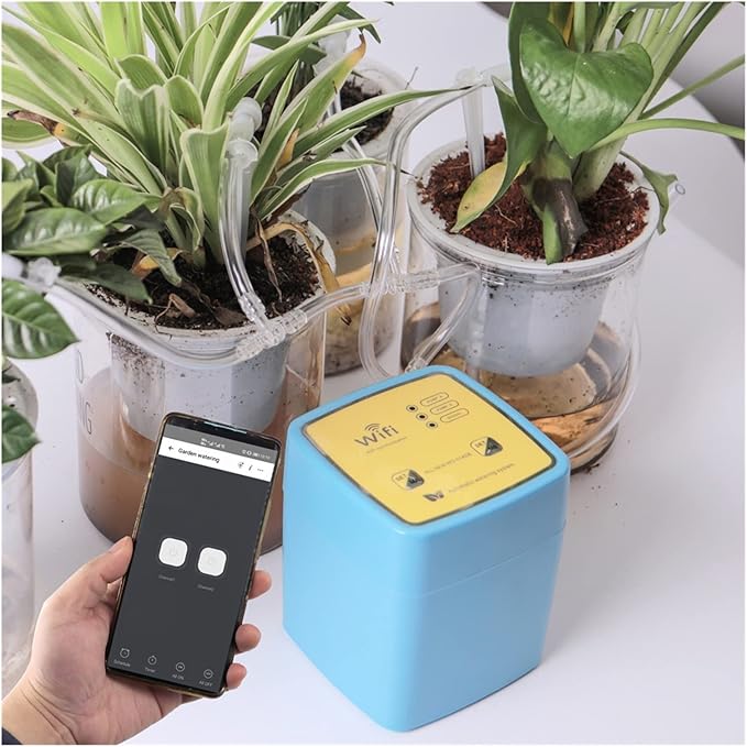 Hydroponic Equipment Intellint Watering Device Double Pump Timed Automatic Drip Irrigation System Remote APP Controller Garden Terrace Potted Indoor Garden(Blue 15 Pots)