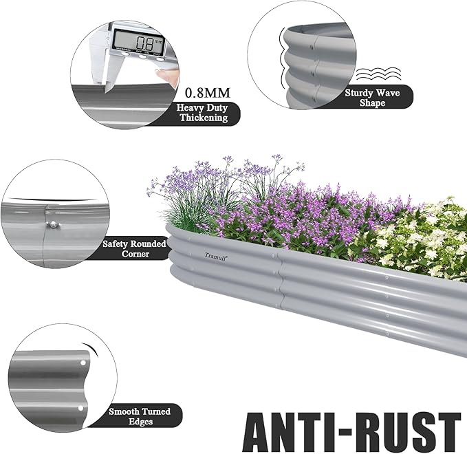 6 Pack 12x2x1FT Galvanized Raised Garden Bed Kit Oval Metal Ground Planter Box Outdoor Bottomless Planter Raised Beds for Vegetables Flowers Herbs Fruits Gray
