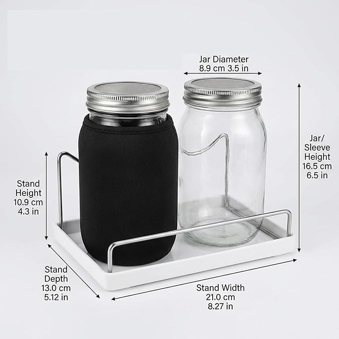 Sprouts Growing Kit Wide Mouth Sprouting Jar Kit with Stainless Steel Mesh Lids Drip Tray and Stand for Broccoli Mung Bean &amp Alfalfa Sprouts Growing Sprouting Jar Seed S