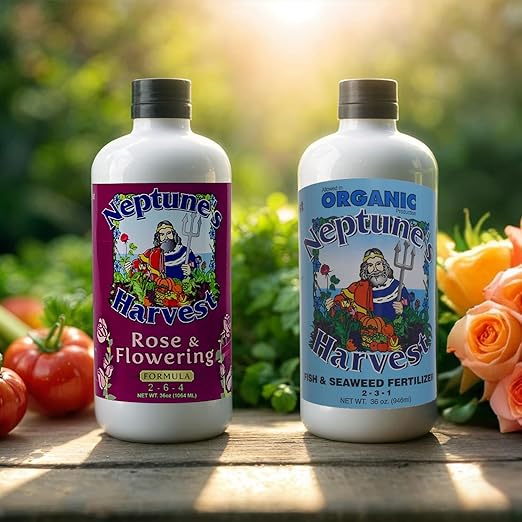 Neptune's Harvest Organic Plant Fertilizer | Liquid Fertilizer for Lawn Garden &amp Houseplant | Rich in Essential Nutrients | Rose &amp Flowering 2-4-2 (Quart) + Fish &amp Seaweed Plant Food 2-6-