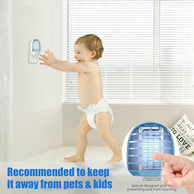 2 Pack Bug Zapper Indoor Electronic Mosquitoes Killer Zapper with Blue Lights for Living Room Baby Room Kitchen Bedroom(0324)