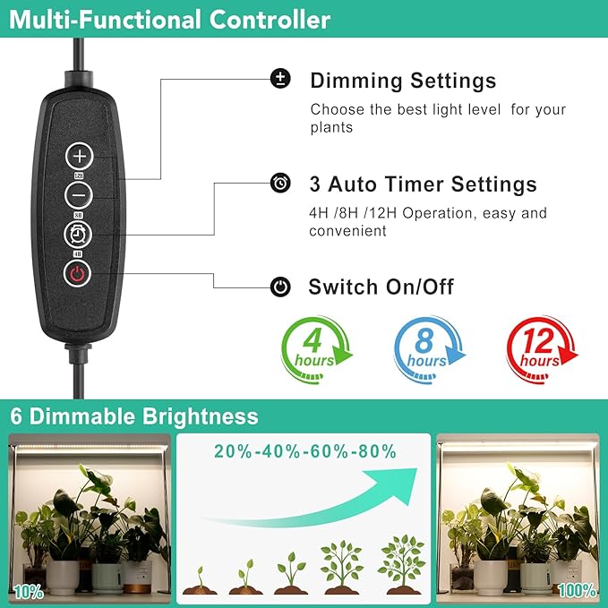 FOXGARDEN Grow Light Stand Advanced LED Plant Growth Lighting with 4/8/12H Timer 6 Dimming Options and Adjustable Height - Optimal for Indoor Plants in Seedlings Vegetative and Flowering Phases